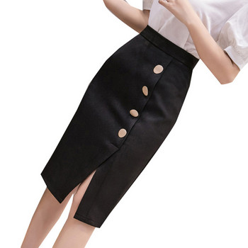 Fusta de dama eleganta in alb si negru cu nasturi