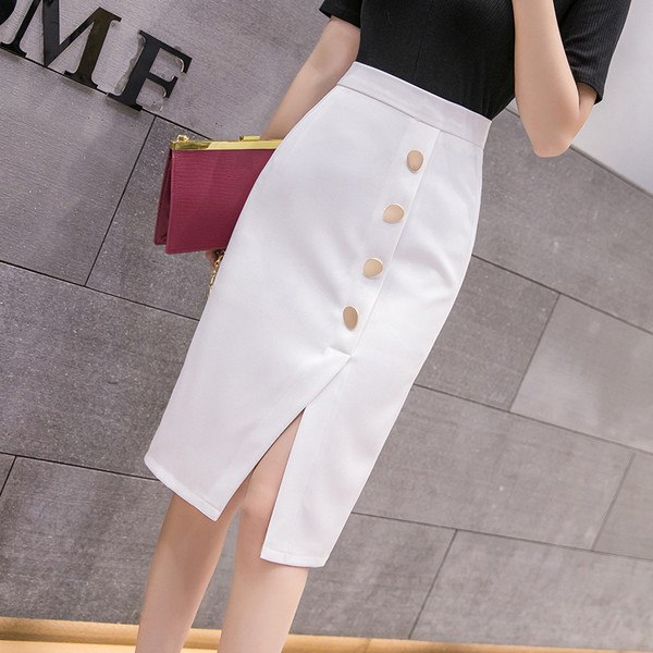 Fusta de dama eleganta in alb si negru cu nasturi