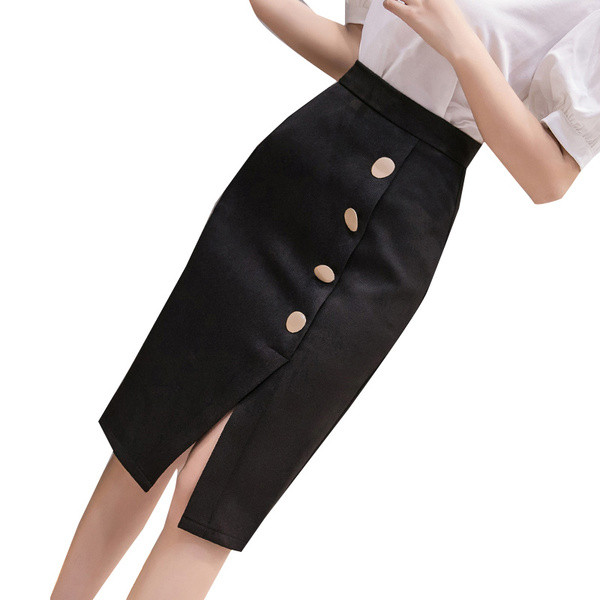 Fusta de dama eleganta in alb si negru cu nasturi