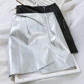 Fusta de dama actuala din piele ecologica argintiu si negru