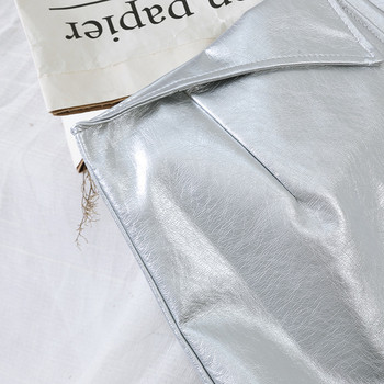 Fusta de dama actuala din piele ecologica argintiu si negru