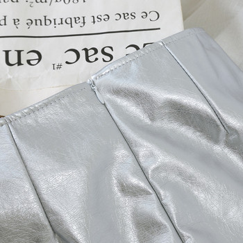 Fusta de dama actuala din piele ecologica argintiu si negru