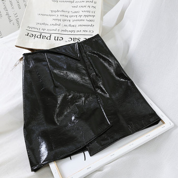 Fusta de dama actuala din piele ecologica argintiu si negru