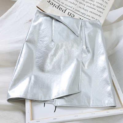 Fusta de dama actuala din piele ecologica argintiu si negru