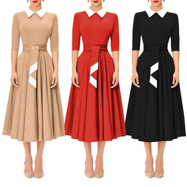 Stílusos női ruha 3/4-es ujjal és megkötővel három színben