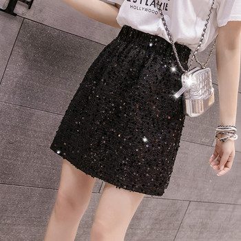 Fusta de dama moderna cu talie elastica in doua culori cu paiete