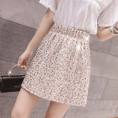 Fusta de dama moderna cu talie elastica in doua culori cu paiete