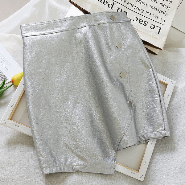 Fusta de dama moderna din piele ecologica cu talie inalta in trei culori