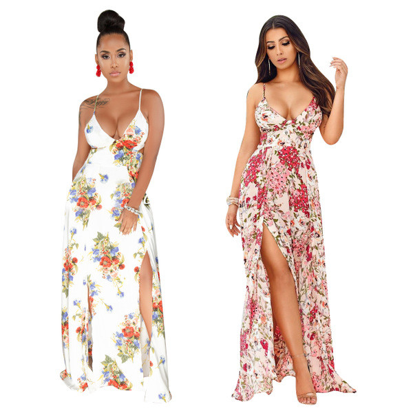 Rochie casual de dama cu bretele subtiri si cu fanta in doua culori