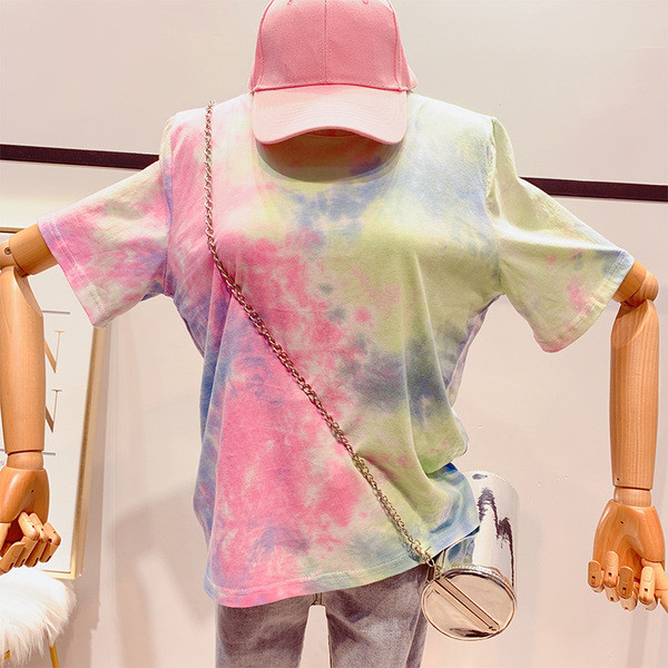 Tricou de damă colorat cu gâtul O în trei culori