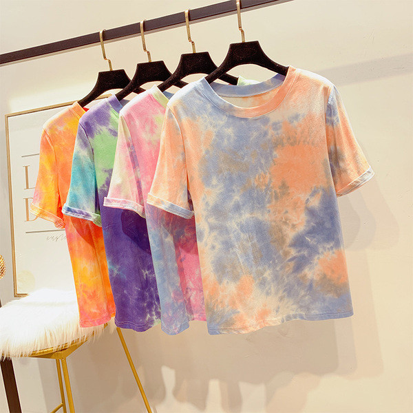 Tricou de damă colorat cu gâtul O în trei culori