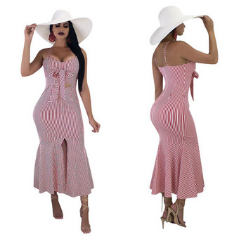 Hétköznapi női ruha vékony pánttal és hasítékkal