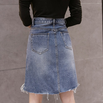 Fusta de dama actuala din denim cu talie inalta in albastru