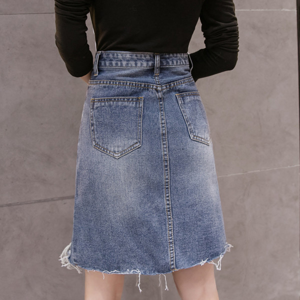 Fusta de dama actuala din denim cu talie inalta in albastru