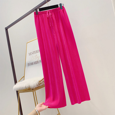 Дамски плисиран панталон с висока талия и ластик