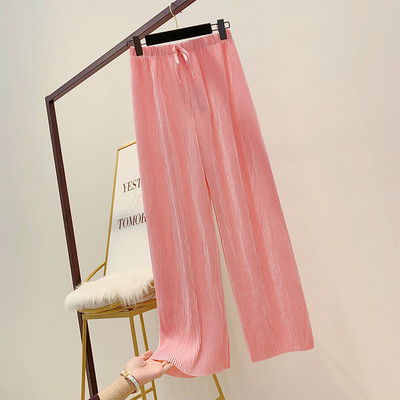 Дамски плисиран панталон с висока талия и ластик