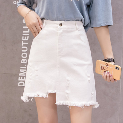 Fusta de dama moderna din denim in doua culori - rosu si alb