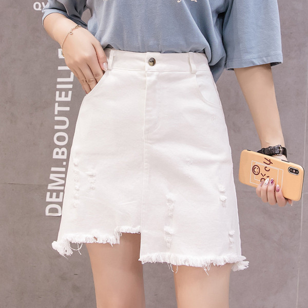 Fusta de dama moderna din denim in doua culori - rosu si alb