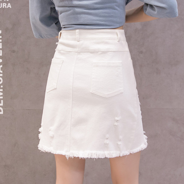 Fusta de dama moderna din denim in doua culori - rosu si alb