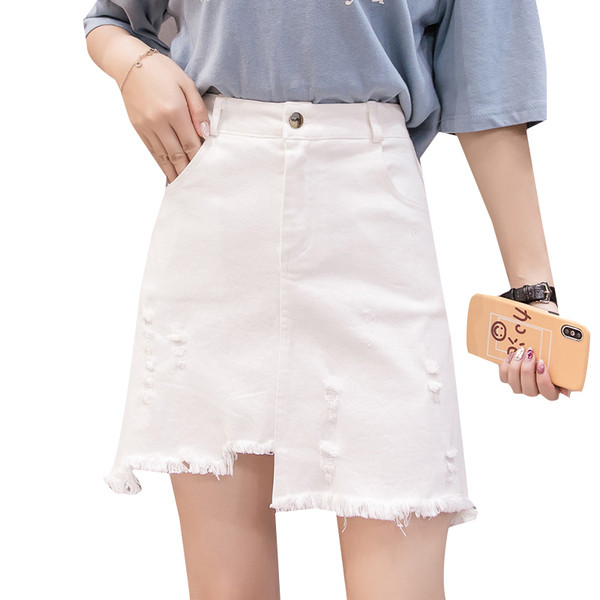 Fusta de dama moderna din denim in doua culori - rosu si alb