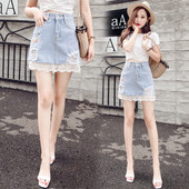 Fusta de dama actuala din denim albastru cu dantela