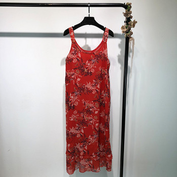 Rochie casual cu bretele subtiri in rosu cu model