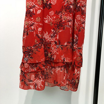 Rochie casual cu bretele subtiri in rosu cu model