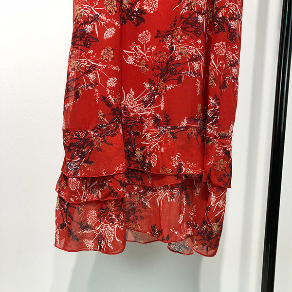 Rochie casual cu bretele subtiri in rosu cu model