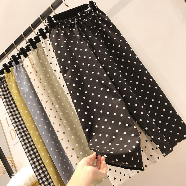 Pantaloni de dama cu buline cu elastic - mai multe culori