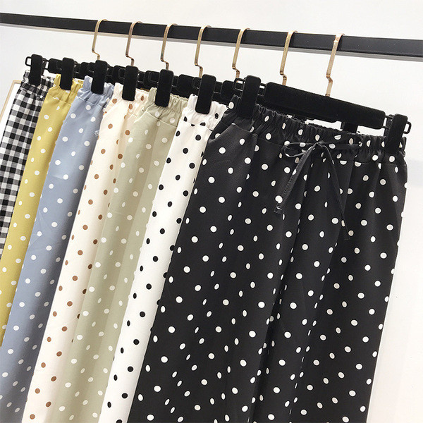 Pantaloni de dama cu buline cu elastic - mai multe culori