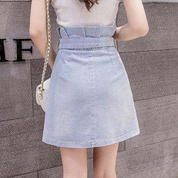 Fusta de dama actuala din denim in doua culori cu talie inalta si nasturi