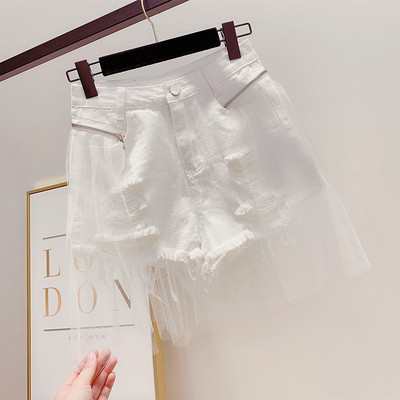 Pantaloni scurți de damă cu tul în alb și negru