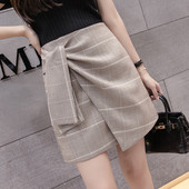 Fusta de dama eleganta in carouri de culoare maro cu talie inalta