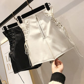 Pantaloni scurți din piele de damă la modă cu legături încrucișate în două culori