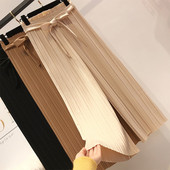 Pantaloni de dama plisati cu panglica si talie inalta