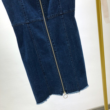 Rochie scurta din denim cu bretele subtiri si fermoar