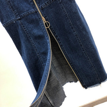 Rochie scurta din denim cu bretele subtiri si fermoar