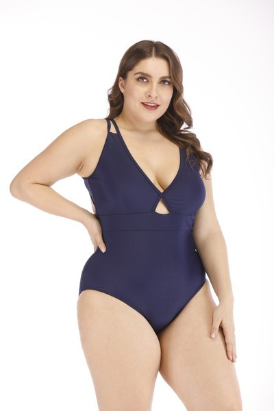 Costum de baie intreg de marime mare cu decolteu in V in doua culori