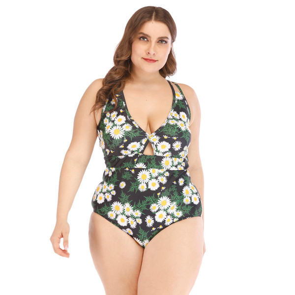 Costum de baie intreg de marime mare cu decolteu in V in doua culori