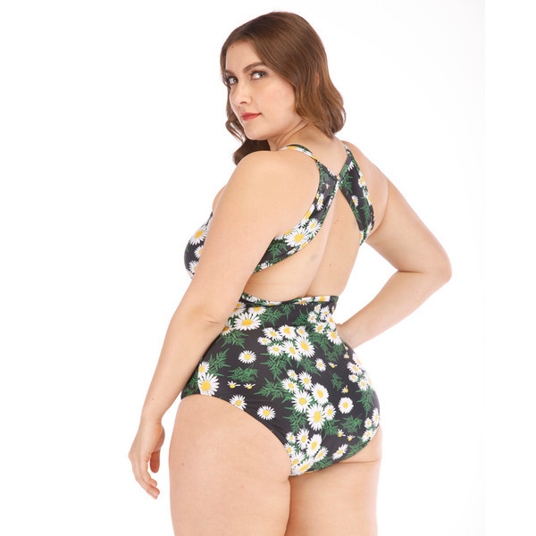 Costum de baie intreg de marime mare cu decolteu in V in doua culori