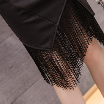 Fusta de dama moderna cu franjuri in negru