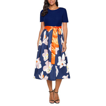 Rochie de dama eleganta cu motiv floral si panglica in mai multe culori