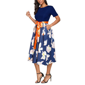 Rochie de dama eleganta cu motiv floral si panglica in mai multe culori