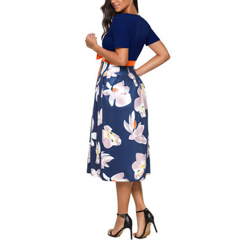 Rochie de dama eleganta cu motiv floral si panglica in mai multe culori