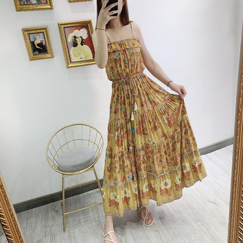 Rochie de vara de dama cu bretele in roz, albastru si galben