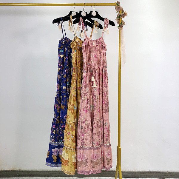 Rochie de vara de dama cu bretele in roz, albastru si galben