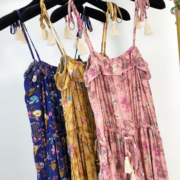 Rochie de vara de dama cu bretele in roz, albastru si galben