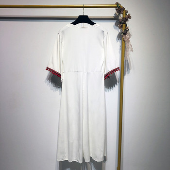 Rochie lunga de dama cu decolteu in V si ciucuri