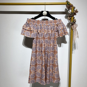 Rochie scurta de dama cu umerii goi cu model colorat