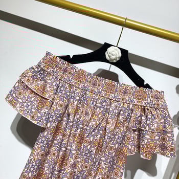 Rochie scurta de dama cu umerii goi cu model colorat